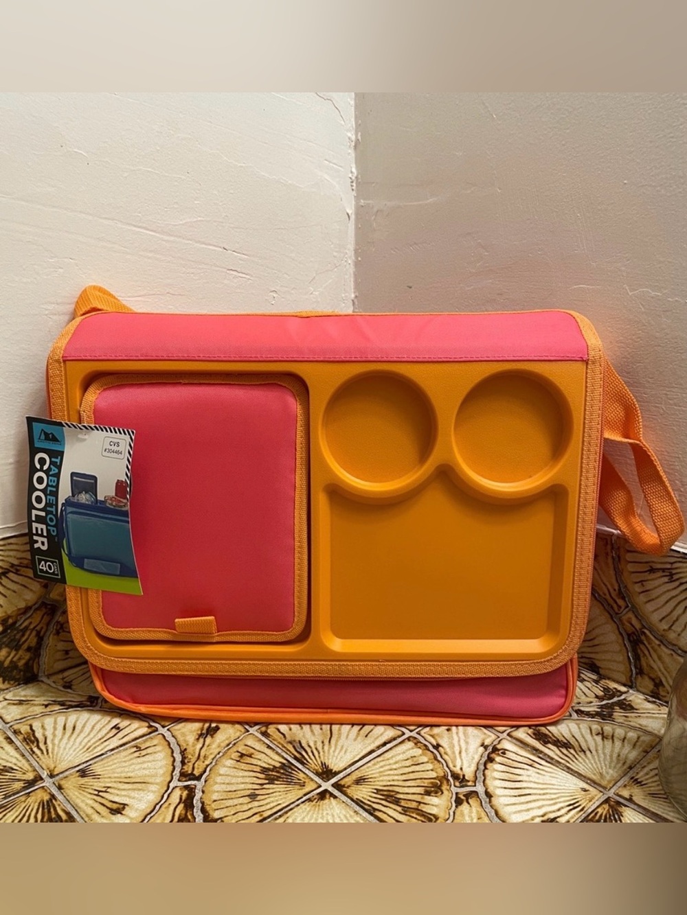 Portable Pink & Orange Soft Cooler with Tray. Beach / Picnic storage.